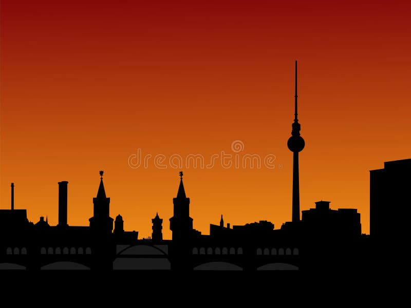 Skyline de Berlim no por do sol ilustração royalty free Skyline de Berlim no por do sol ilustração royalty free