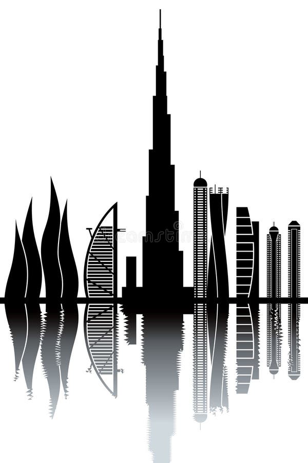 Dubai skyline - black and white vector illustration. Dubai skyline - black and white vector illustration