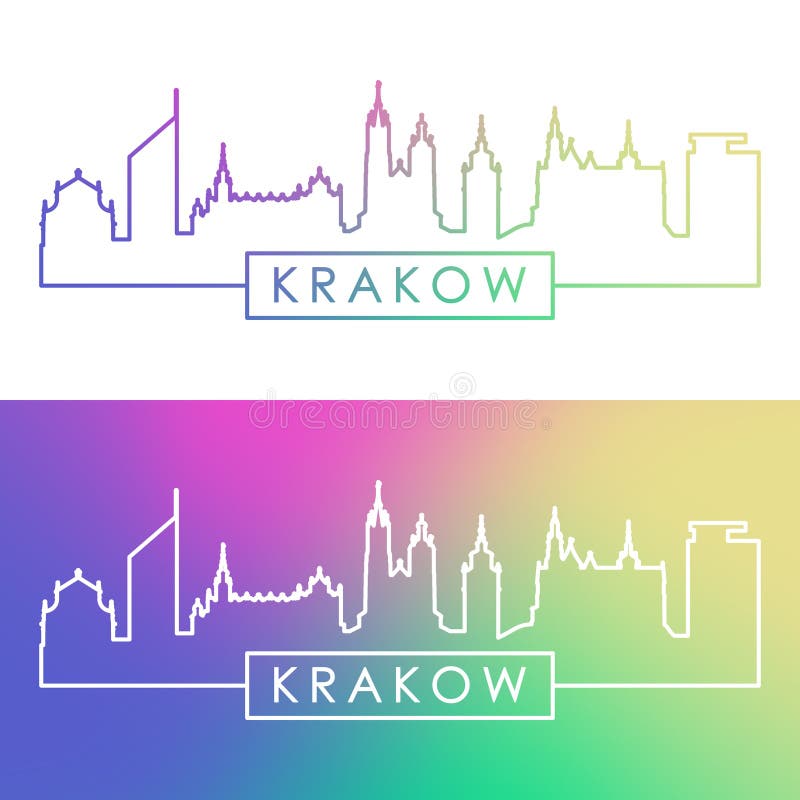 Skyline de Krakow Estilo linear colorido ilustração royalty free Skyline de Krakow Estilo linear colorido ilustração royalty free