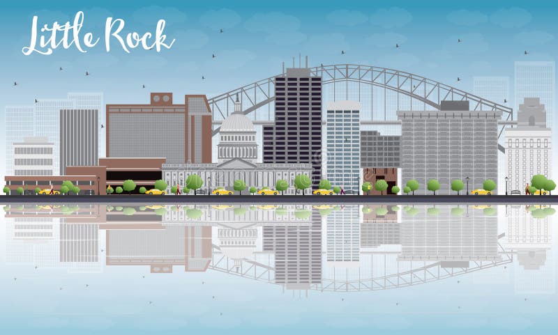 Skyline de Little Rock com Grey Building, o céu azul e as reflexões ilustração royalty free Skyline de Little Rock com Grey Building, o céu azul e as reflexões ilustração royalty free