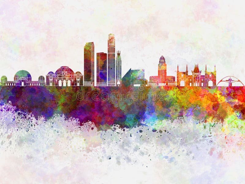Skyline de Los Angeles no fundo da aquarela ilustração do vetor Skyline de Los Angeles no fundo da aquarela ilustração do vetor
