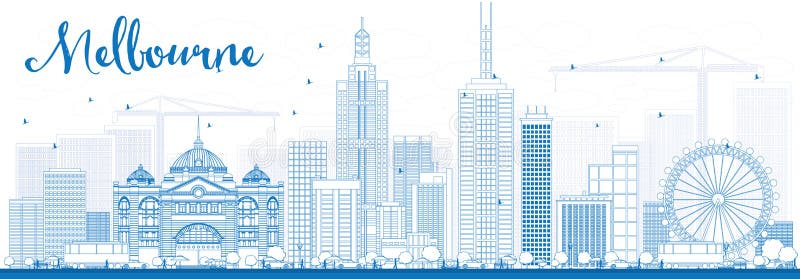 Horizonte de Melbourne com edifícios azuis ilustração do vetor