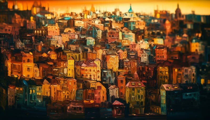 Skyline di città vibrante con pittura ad acqua generata dall'aria. Skyline di città vibrante nei colori dell'acqua generati dall'intelligenza artificiale