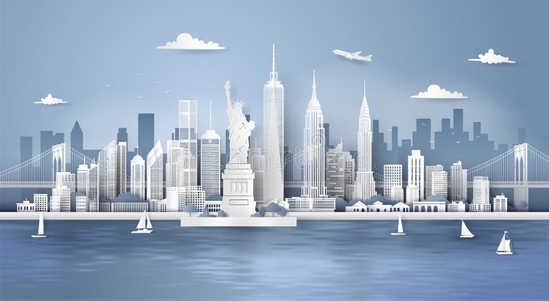 Manhattan,New York City with urban skyscrapers, Paper art 3d from digital craft style. Manhattan,New York City with urban skyscrapers, Paper art 3d from digital craft style.