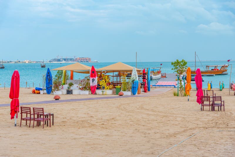 Katara Beach in Doha Lighthouse Stock Image Image of persian, east 152230727
