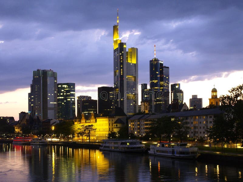 Skyline Of Frankfurt Am Main At Night Editorial Image Image Of