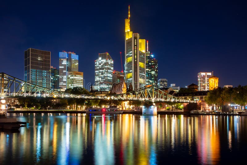 Skyline of Frankfurt Germany at the Main river at night