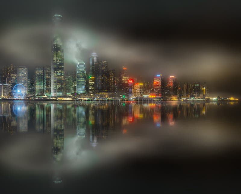 Skyline of Hong Kong in Mist, View from Kowloon Island, China Stock ...