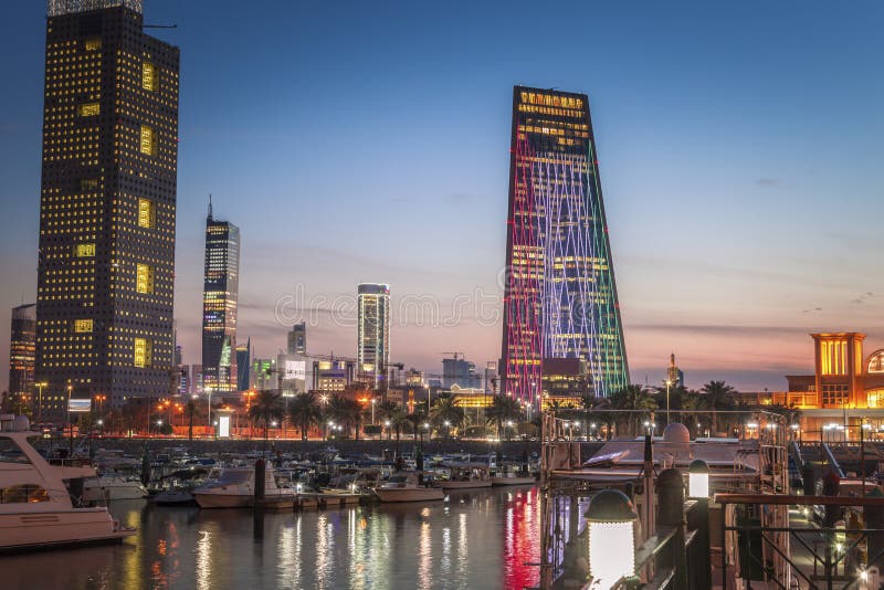 Skyline of Kuwait City at Evening Stock Photo Image of middle