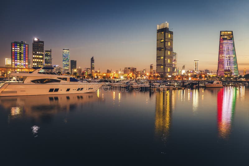 Skyline of Kuwait City at Evening Stock Image Image of skyscraper