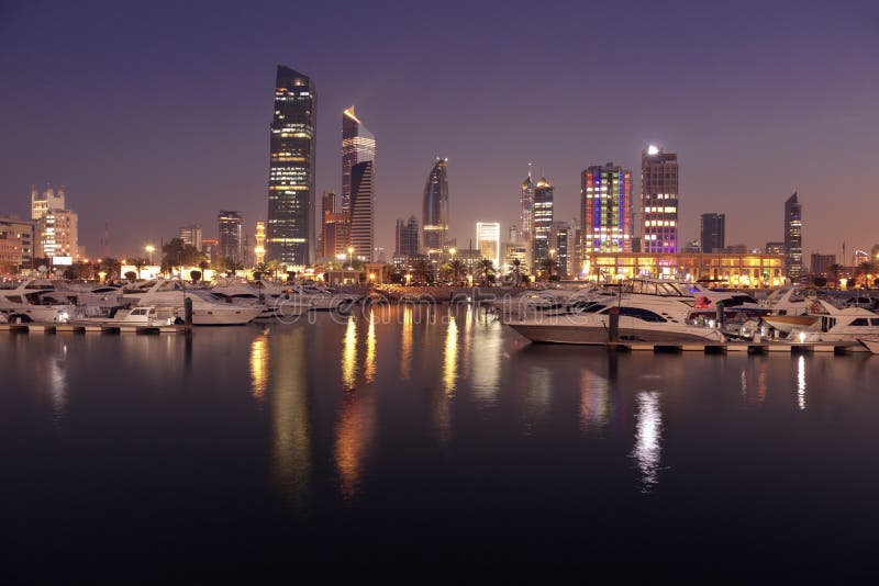 Skyline of Kuwait City at Evening Stock Image Image of downtown