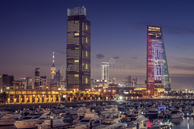 Skyline of Kuwait City at Evening Stock Photo Image of harbor