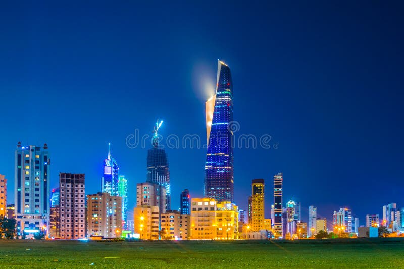 Skyline of Kuwait during Night Editorial Photo Image of background