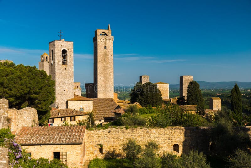 Skyline Of The Medieval Towers Of San Gimignano Famous Town In Tuscany Stock Image Image Of