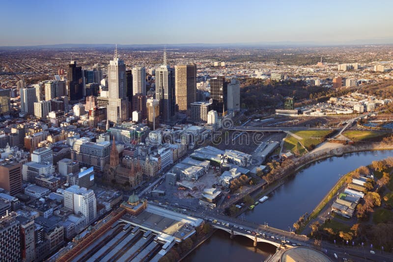 Skyline of Melbourne, Australia photographed from above stock photo Skyline of Melbourne, Australia photographed from above stock photo