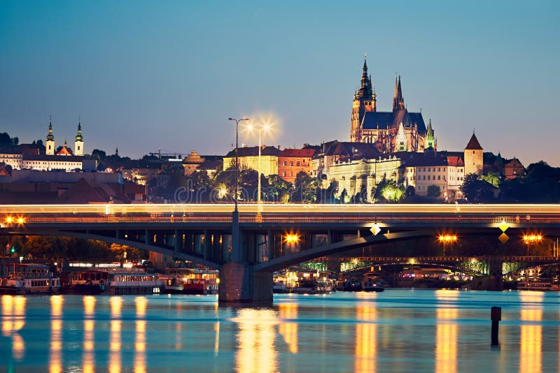 Skyline of Prague at night