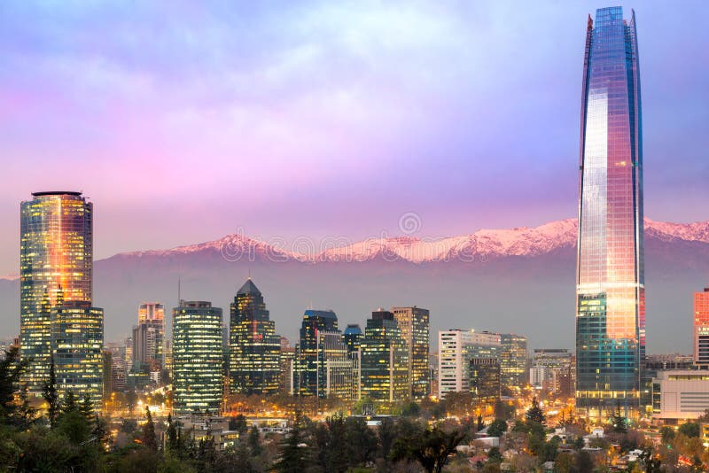 Skyline of Santiago de Chile at Las Condes and Providencia districts. With The Andes mountain range in the back royalty free stock photography Skyline of Santiago de Chile at Las Condes and Providencia districts. With The Andes mountain range in the back royalty free stock photography