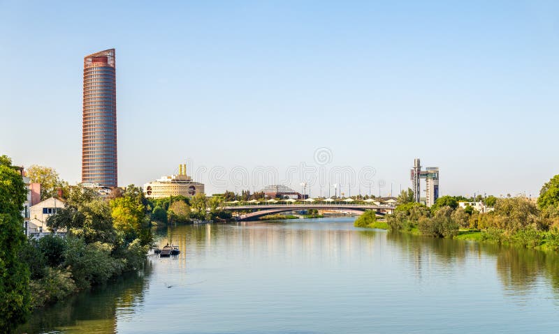 Skyline of Seville with the Guadalquivir river - Spain stock image Skyline of Seville with the Guadalquivir river - Spain stock image