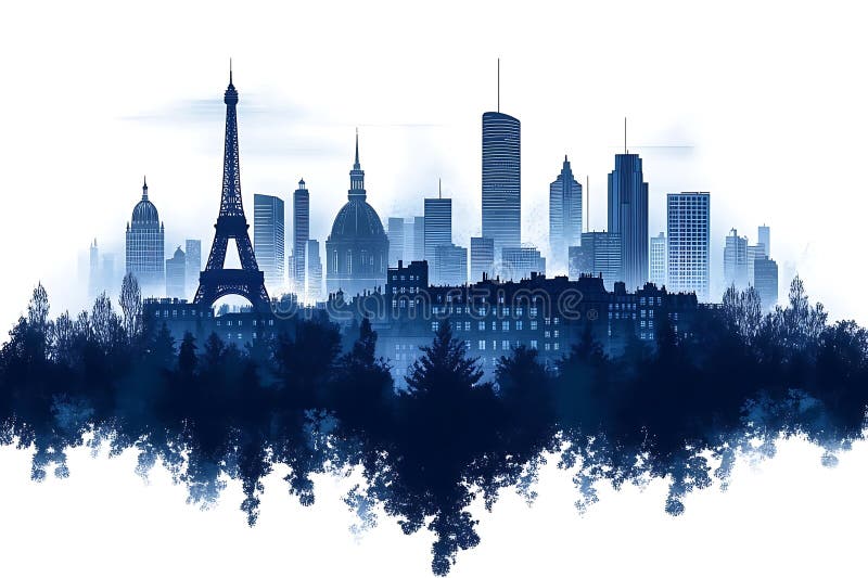Skyline silhouette di Parigi con la torre eiffel e il design grafico degli edifici moderni royalty illustrazione gratis