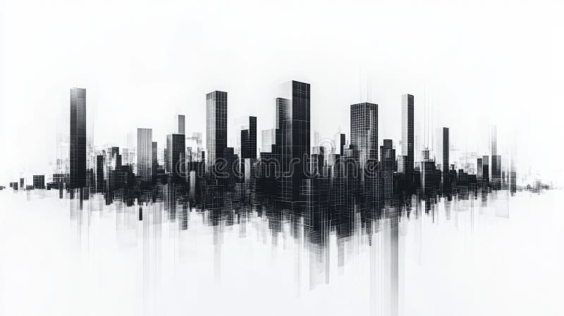 Skyline urbano futuristico con edifici astratti a sviluppo elevato 3D paesaggio urbano immagine stock libera da diritti
