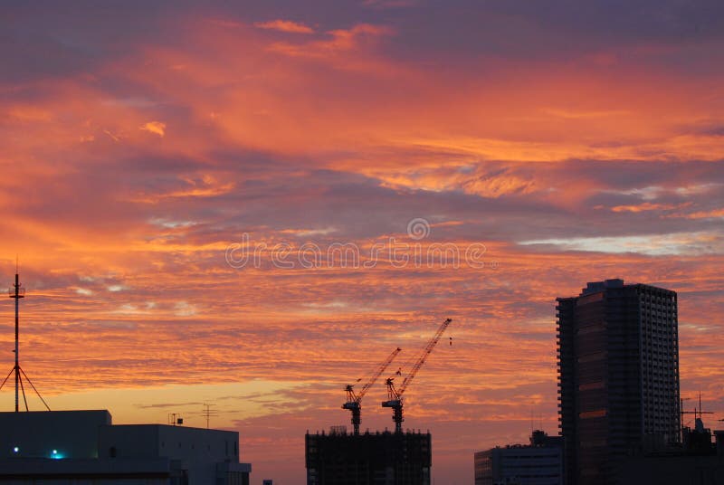Skyline vermelha do fogo no Tóquio fotografia de stock royalty free Skyline vermelha do fogo no Tóquio fotografia de stock royalty free