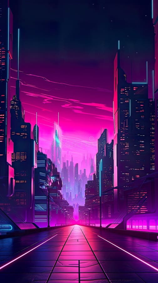Skyline viola e magenta neon di sfondo nero 80 ai immagine generativa royalty illustrazione gratis