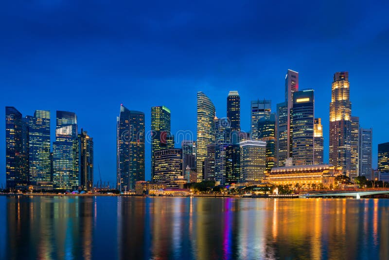 Skyscraper buildings and business downtown of Singapore at night