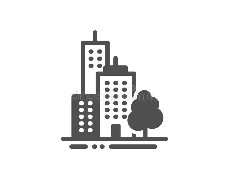 Skyscraper Buildings Icon. City Architecture with Tree Sign. Town ...