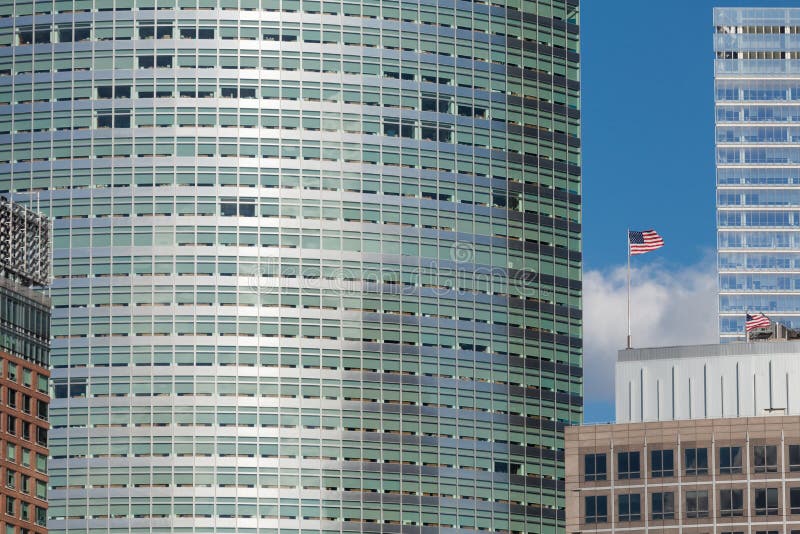 Skyscraper detail with US flag