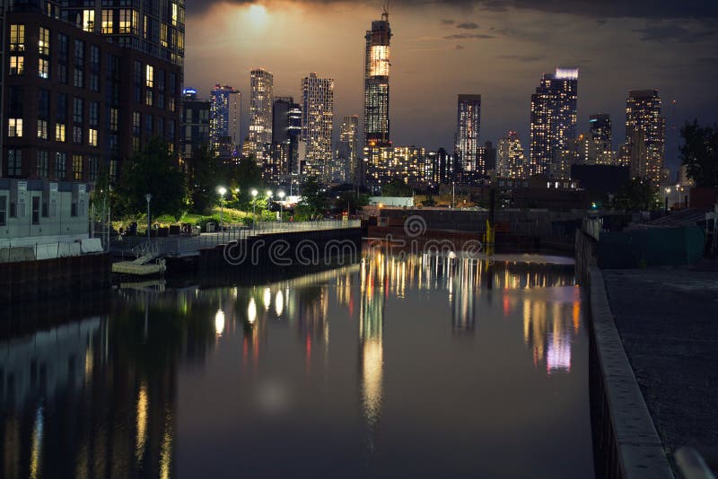 Skyscraper, Towers in Downtown Brooklyn Seen from Gowanus Canal during