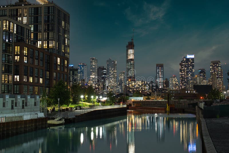 Skyscraper, Towers in Downtown Brooklyn Seen from Gowanus Canal during