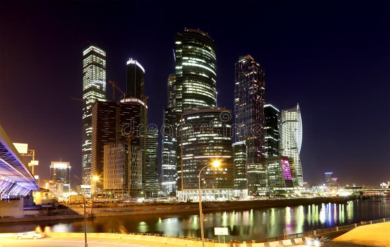 Skyscrapers International Business Center (City) at night, Moscow, Russia