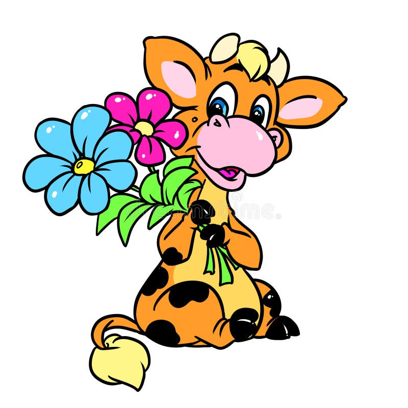 Skälet till att blommor från en gåva från en ko illustrerar teckenskartoon vektor illustrationer