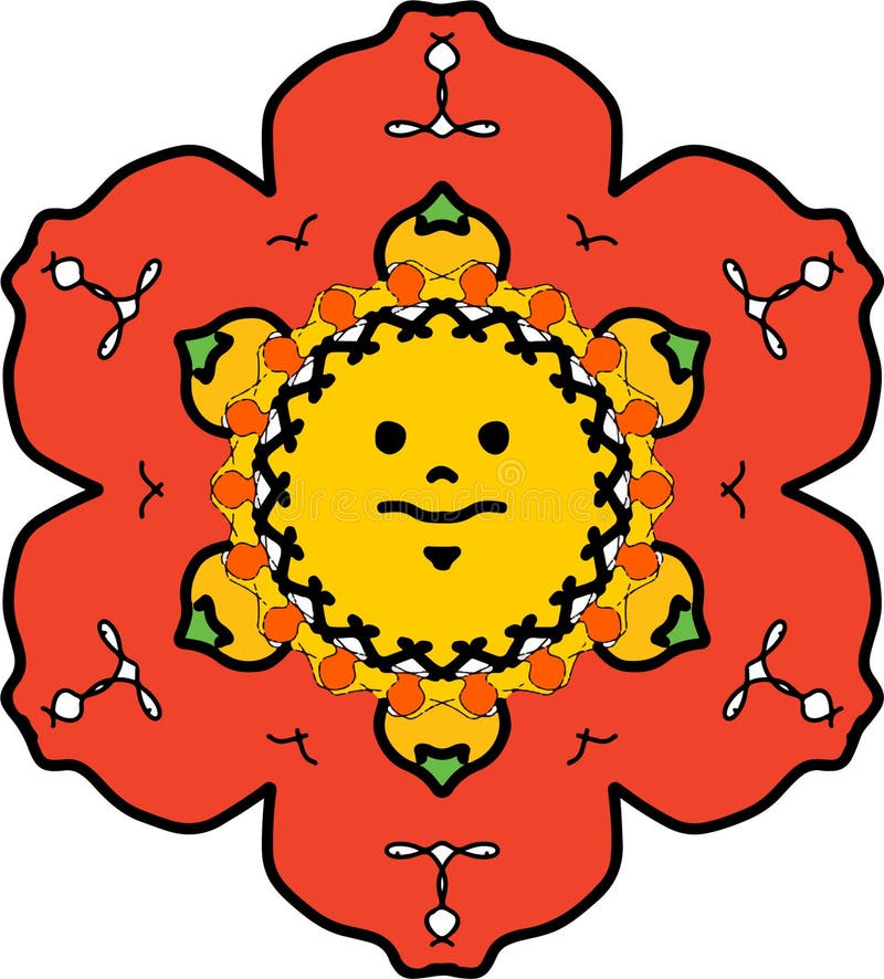 Skämtsam sol som omges av den delikata rubinkronbladblomman royaltyfri illustrationer Skämtsam sol som omges av den delikata rubinkronbladblomman royaltyfri illustrationer
