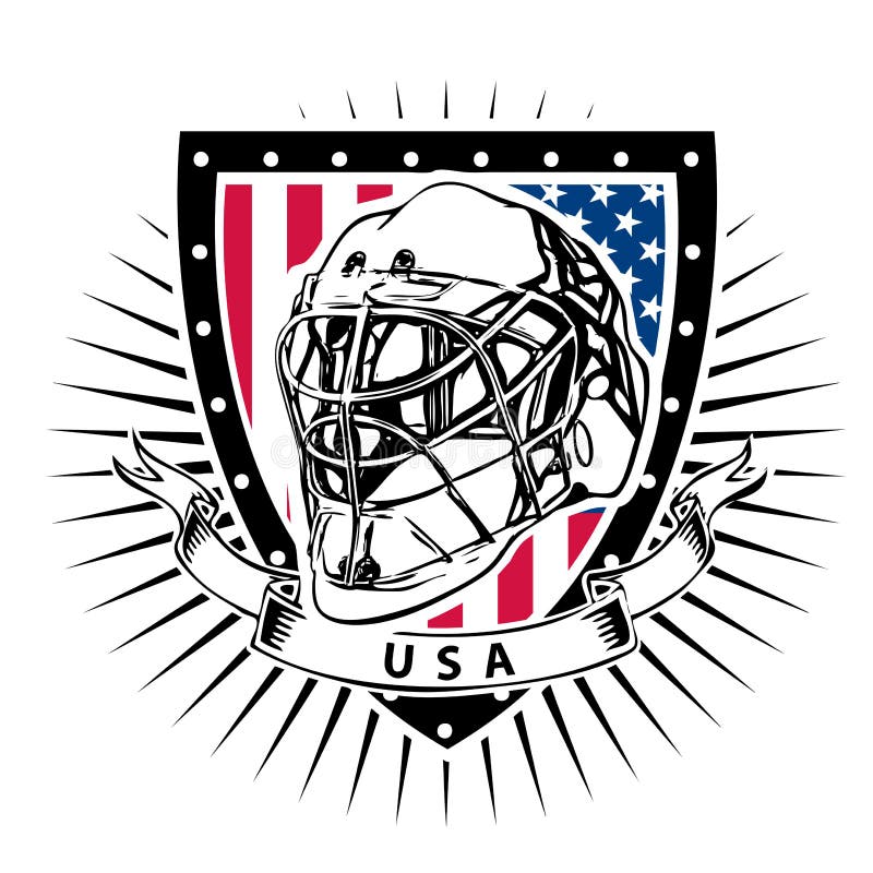 Ice hockey helmet illustration on the shield with usa flag. Ice hockey helmet illustration on the shield with usa flag