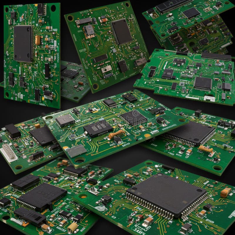 Składniki elektroniczne płytek obwodów zielonych ilustracji