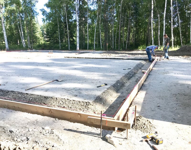 Slab on Grade Foundation Concrete for Timber Frame House in USA Stock