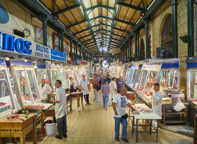 Slachterij in Varvakios, Centrale Markt van Athene Attica gebied, Griekenland royalty-vrije stock fotografie Slachterij in Varvakios, Centrale Markt van Athene Attica gebied, Griekenland royalty-vrije stock fotografie