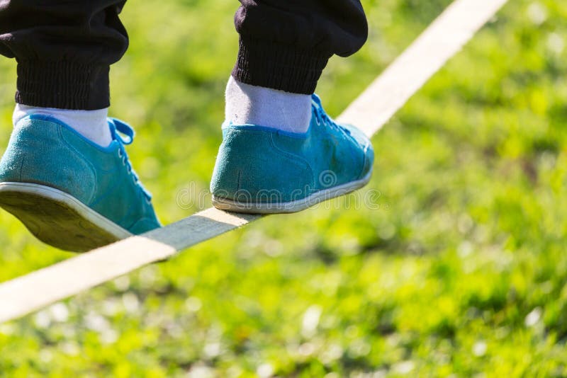 Slackline stock image. Image of back, balance, slack 70490769
