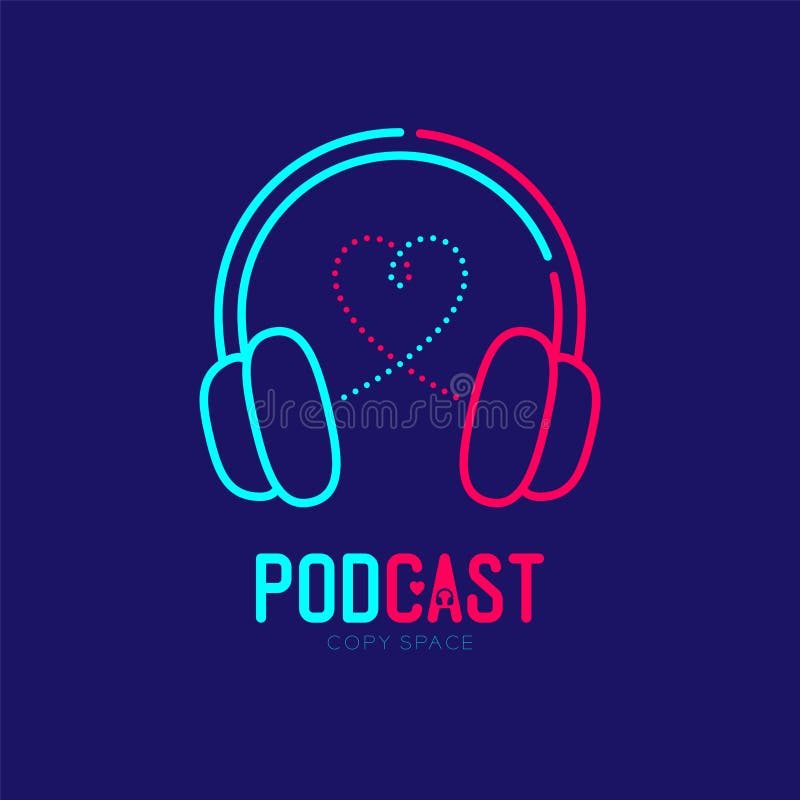 Slaglängd för översikt för Headphonelogosymbol med linjen design, Podcast online-begrepp för streck för hjärtaförälskelsesymbol f royaltyfri illustrationer Slaglängd för översikt för Headphonelogosymbol med linjen design, Podcast online-begrepp för streck för hjärtaförälskelsesymbol f royaltyfri illustrationer