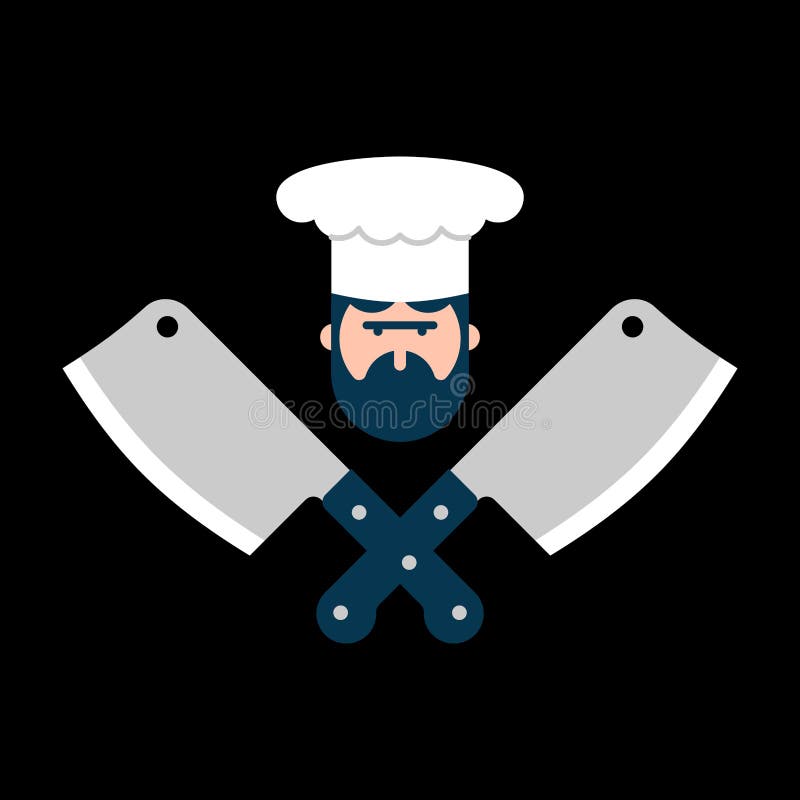 Slaktarelogo Kock och kniv för kött Stekhusetikett Butche stock illustrationer Slaktarelogo Kock och kniv för kött Stekhusetikett Butche stock illustrationer