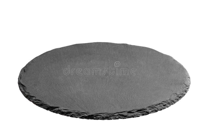 Slate Plate on Table. Black Slate Stone Isolated on White Background