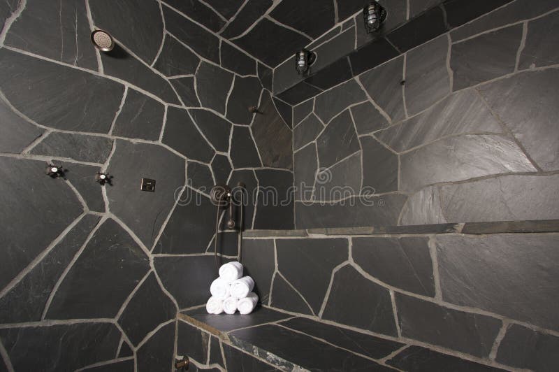 Custom Slate River Rock Steam Room. Warm steam stock images, royalty-free photos and pictures