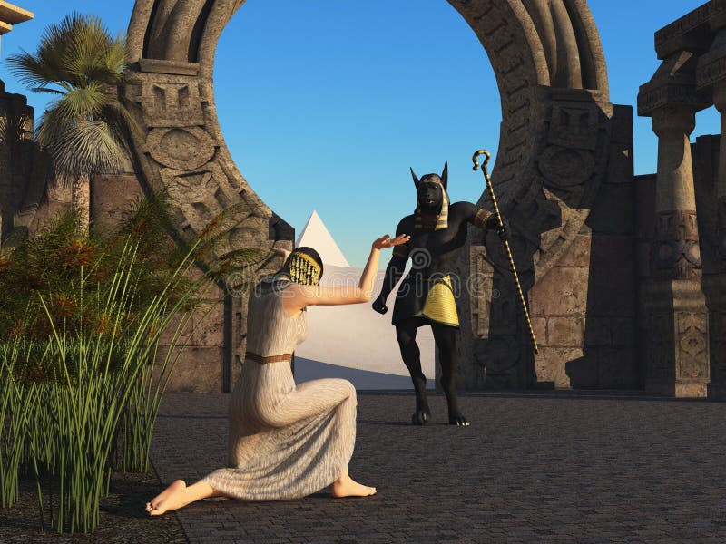 Slave Greets Anubis On His Return From The Desert Stock Illustration