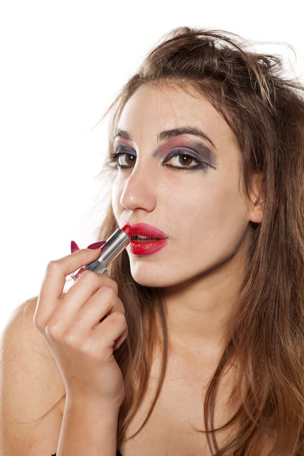 te rechtvaardigen Geurloos Anesthesie Slechte make-up stock foto. Image of haar, lippenstift - 91376178