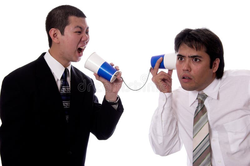 Young businessman trying to communicate with co-worker. Young businessman trying to communicate with co-worker