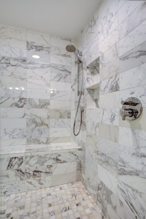 Sleek bathroom with large walk in shower