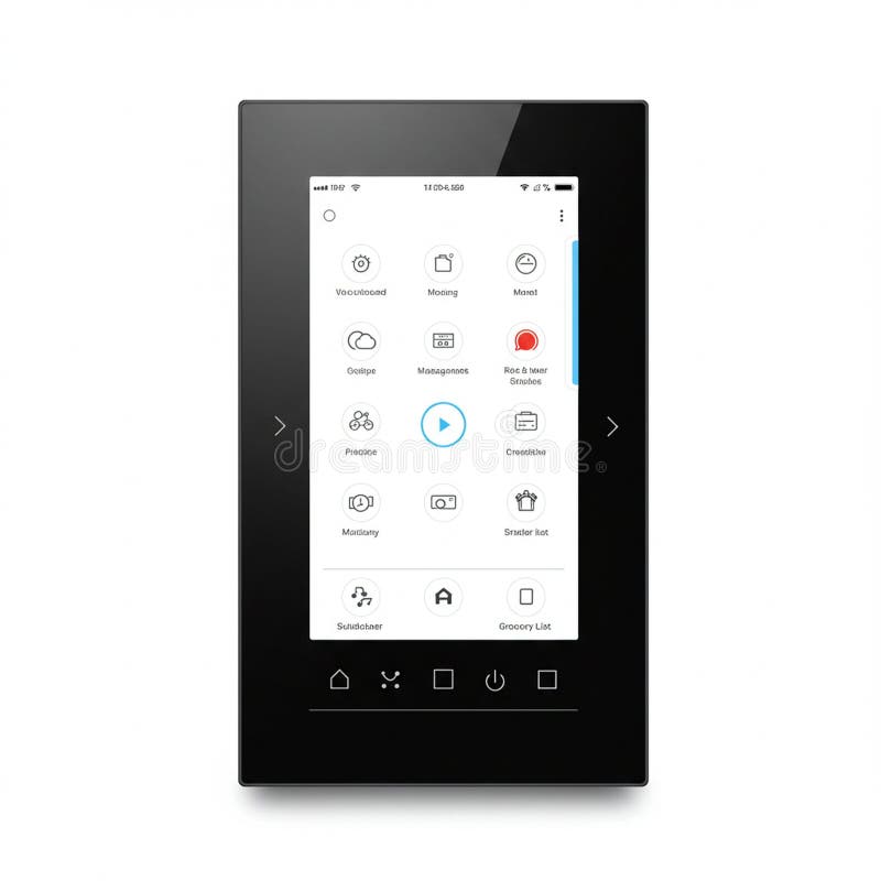 A sleek, black touchscreen device displaying a user interface with various icons vector illustration