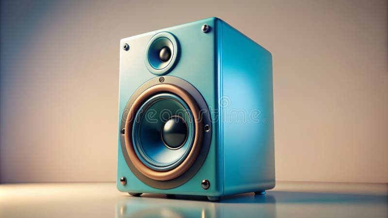 Sleek Blue HiFi Speaker auf einem blassgelben Hintergrund Eine 3D-Illustration hochskalierbarer Audiogeräte stock abbildung