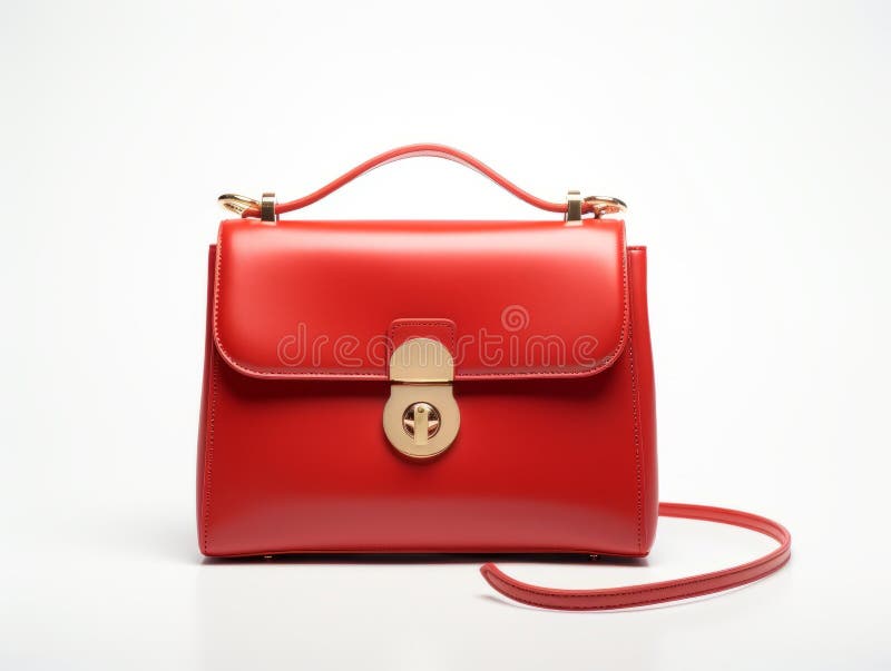 Sleek and Chic Unveiling the Stunning Red Leather Bag with a Unique Metal Clasp Stock